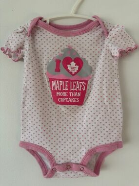 NHL Pink & Gray Maple Leafs Cupcake Baby One-Piece Bodysuit